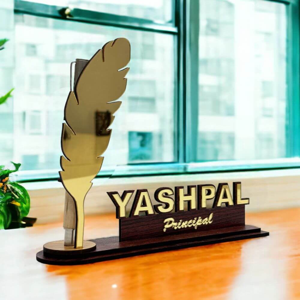 Custom Principal or Teacher Nameplate with Pen Holder - 2