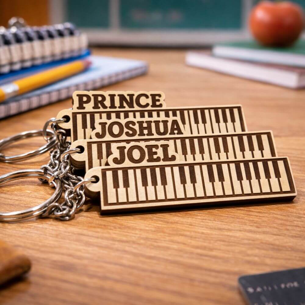 Wooden Piano Keychain with Name - 5