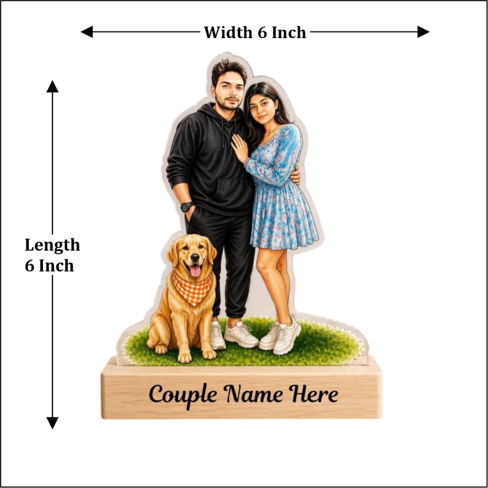 Couple Caricature Acrylic Standee with Dog - 2