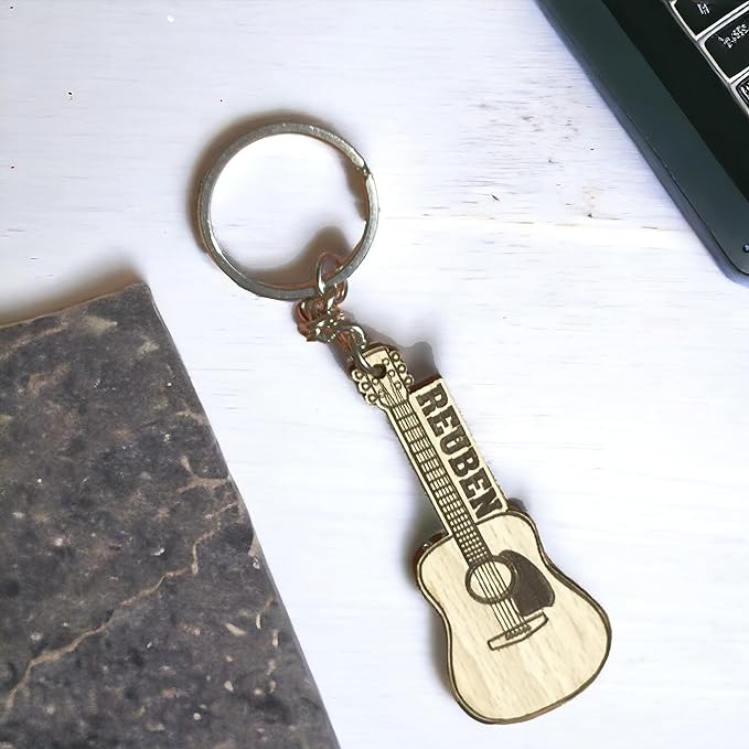 Customized Wooden Guitar keychain with name - 2