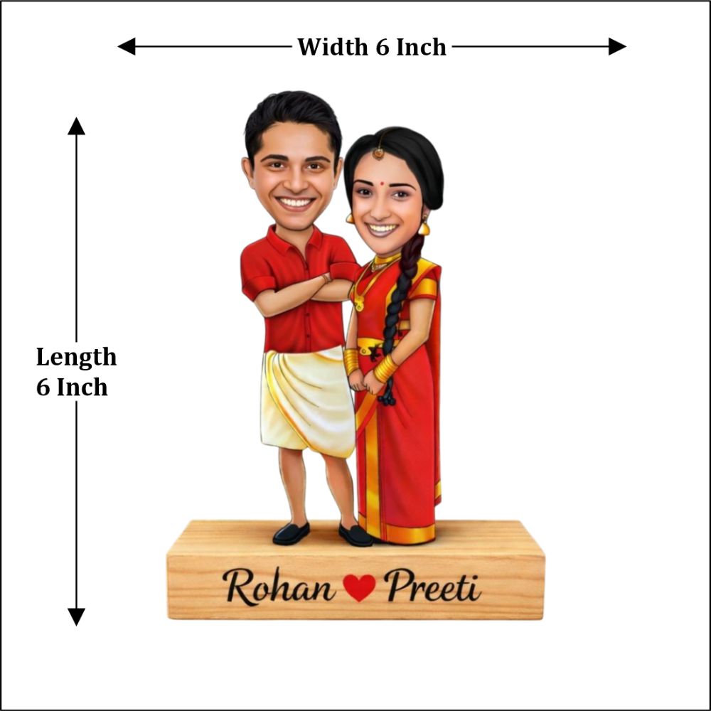 Customized south Indian traditionally dhoti sari style couple caricature - 5