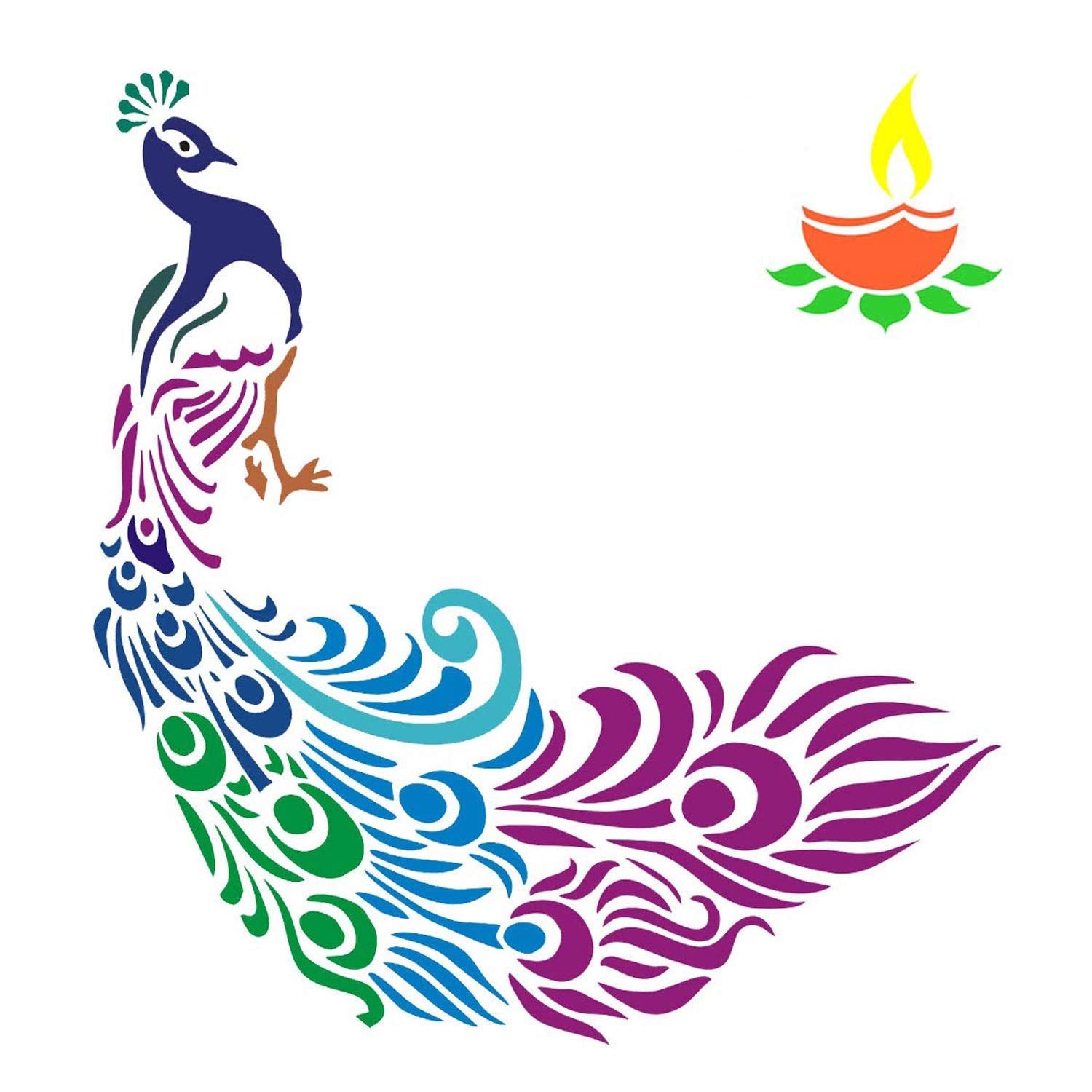 Peacock Diwali Rangoli Floor Decorative Stencil - 4