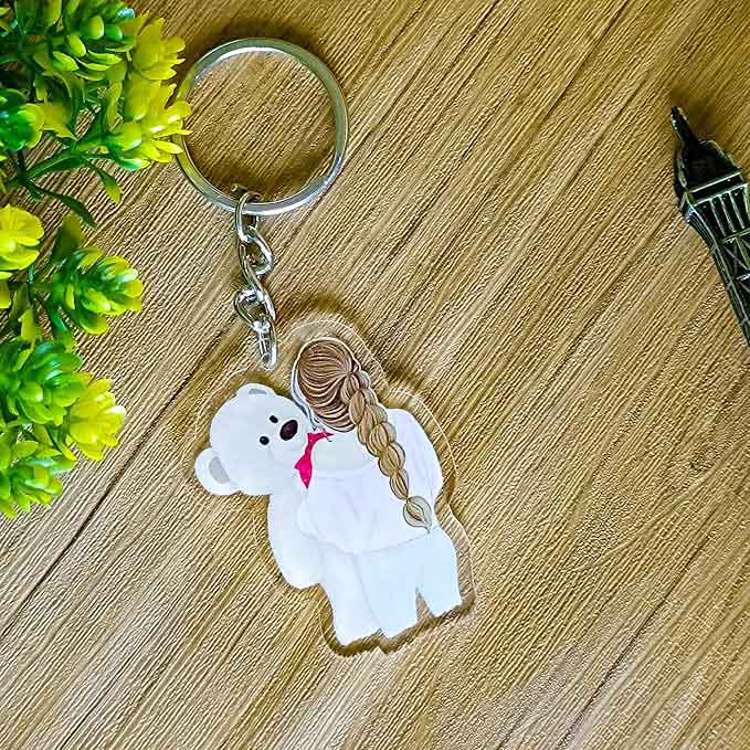 Cute Girls With Teddy Bear acrylic keychain