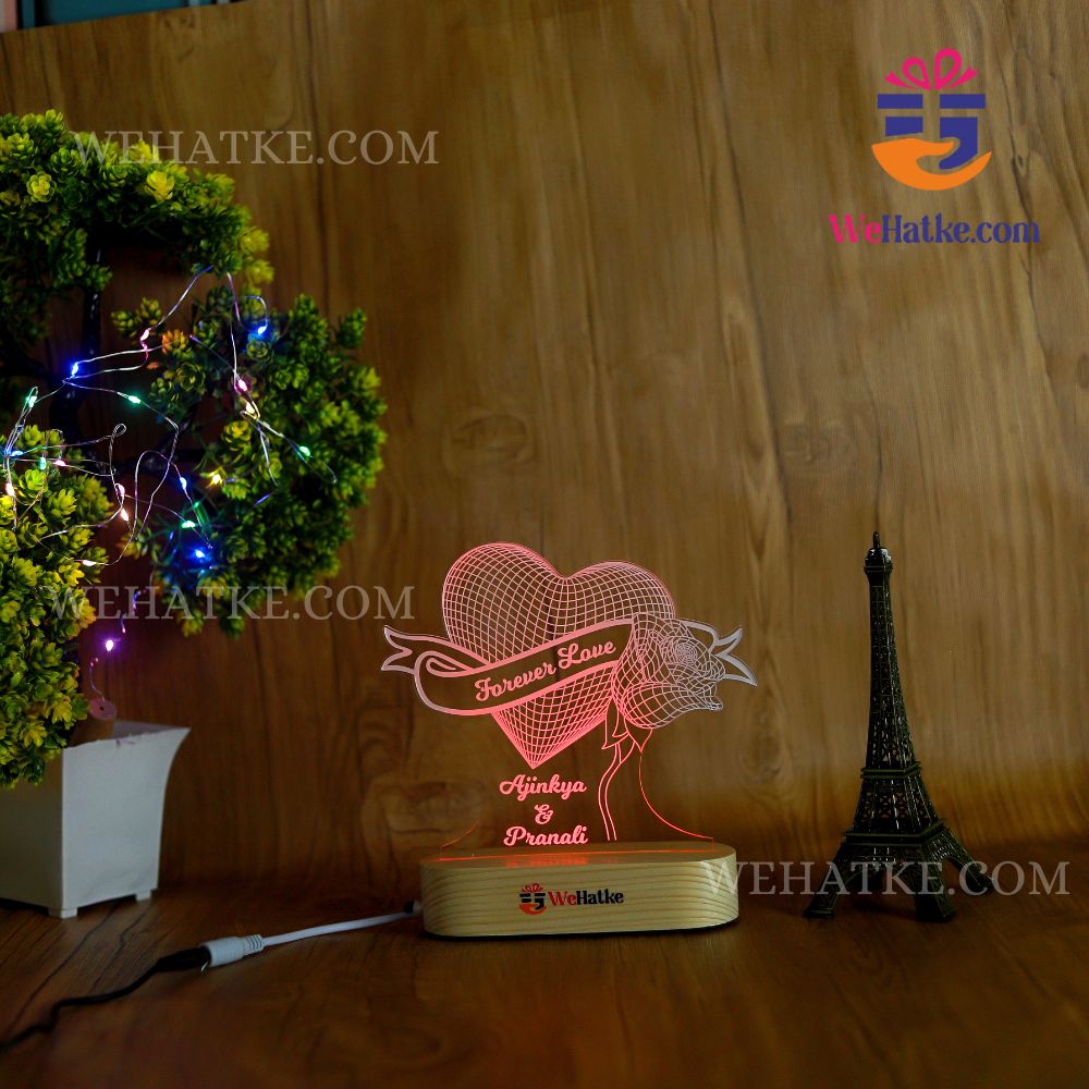 3d heart rose 3d illusion lamp
