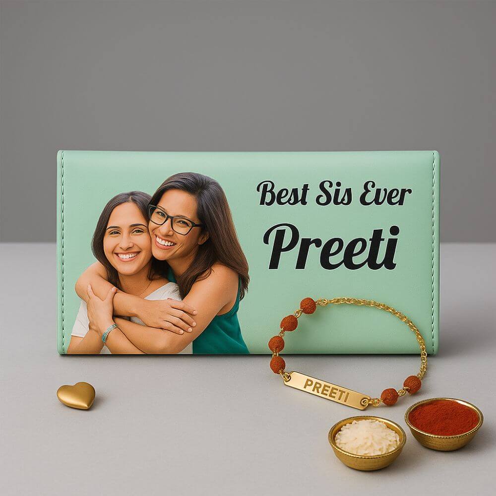Personalized Wallet with Rakhi Bracelet