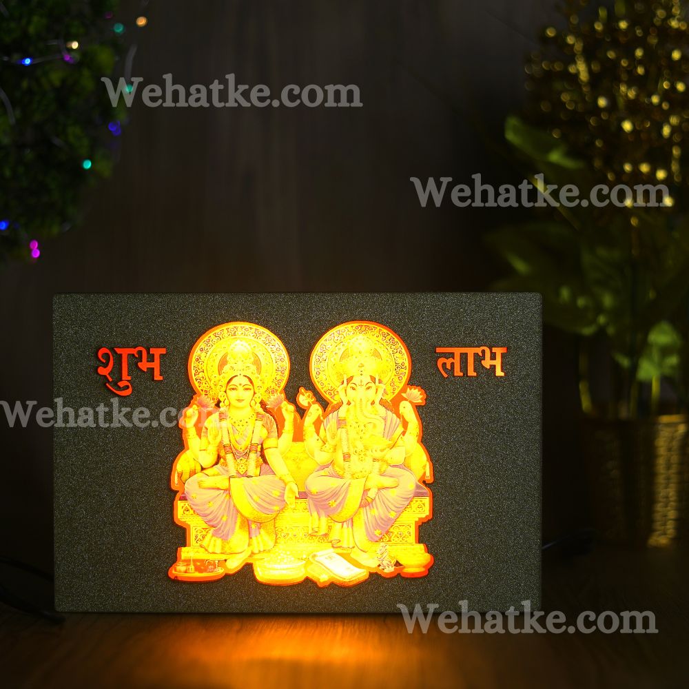 Laxmi Ji & Ganesh Ji Multicolor Wooden Printed Led Board