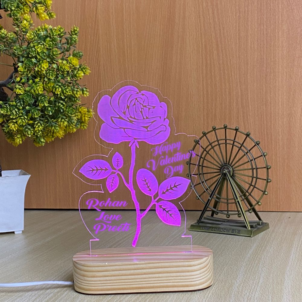 WEHATKE Customized Rose 3D Illusion Lamp For Rose Day & Valentine's Day