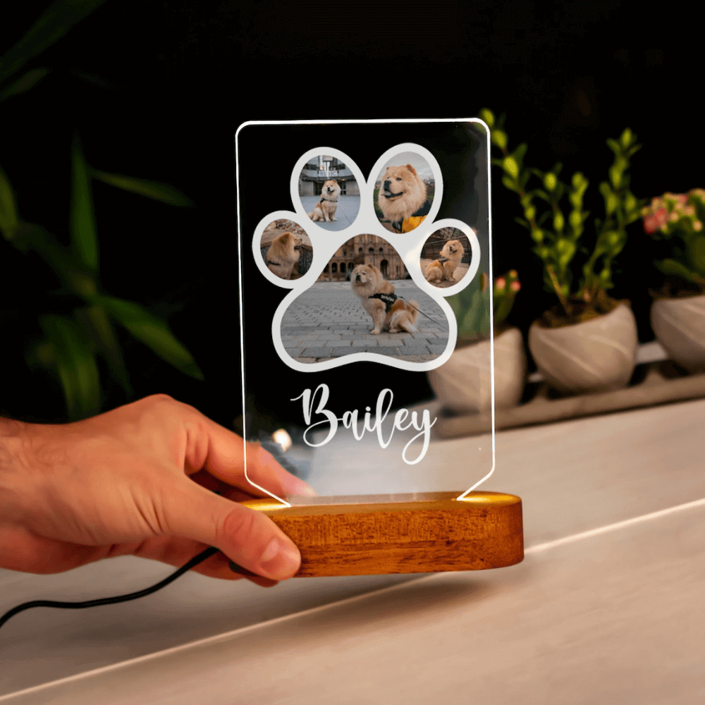 Customized 3D Illusion Dog Photo Lamp With 5 Photos