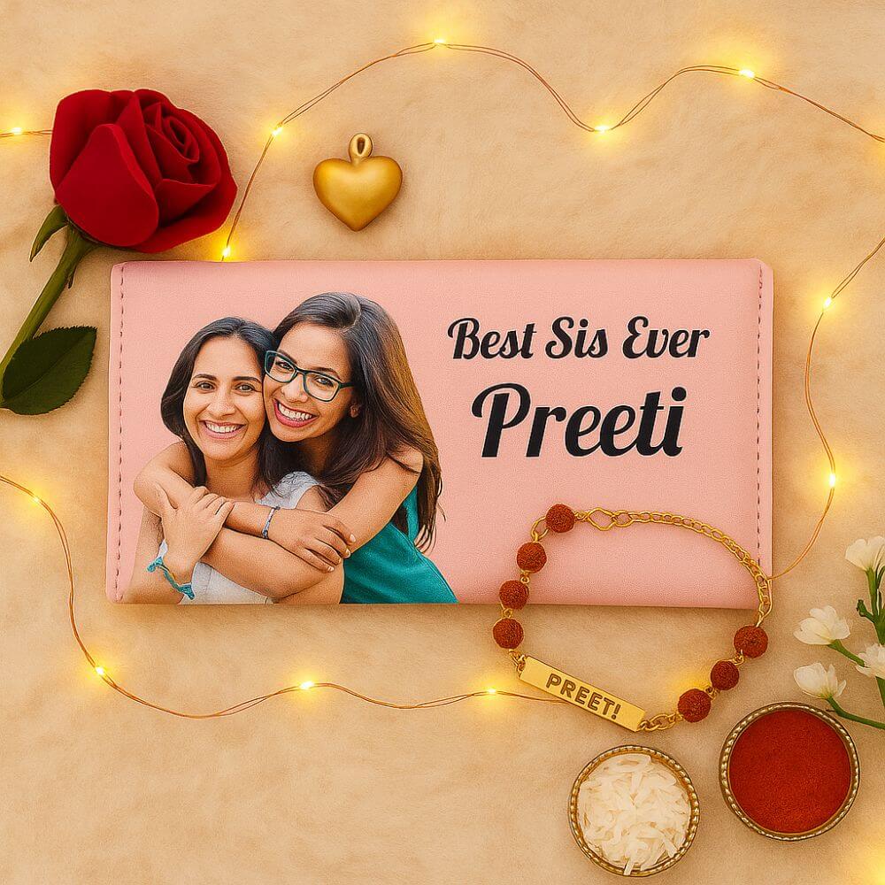 Personalized Wallet with Rakhi Bracelet