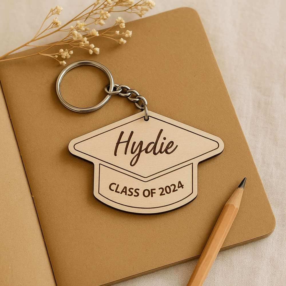Personalized Graduation Cap Wooden Keychain