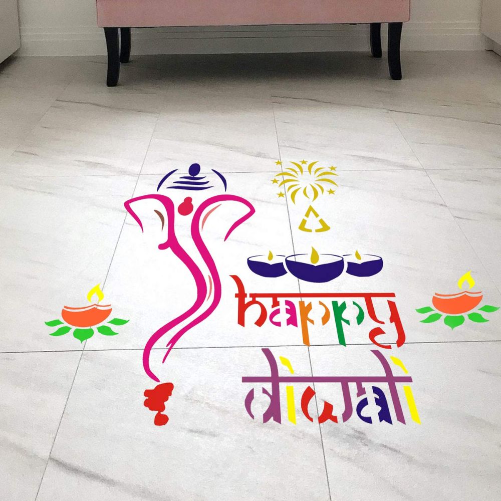 Ganpati and Happy Diwali Wooden Rangoli Stencils Set