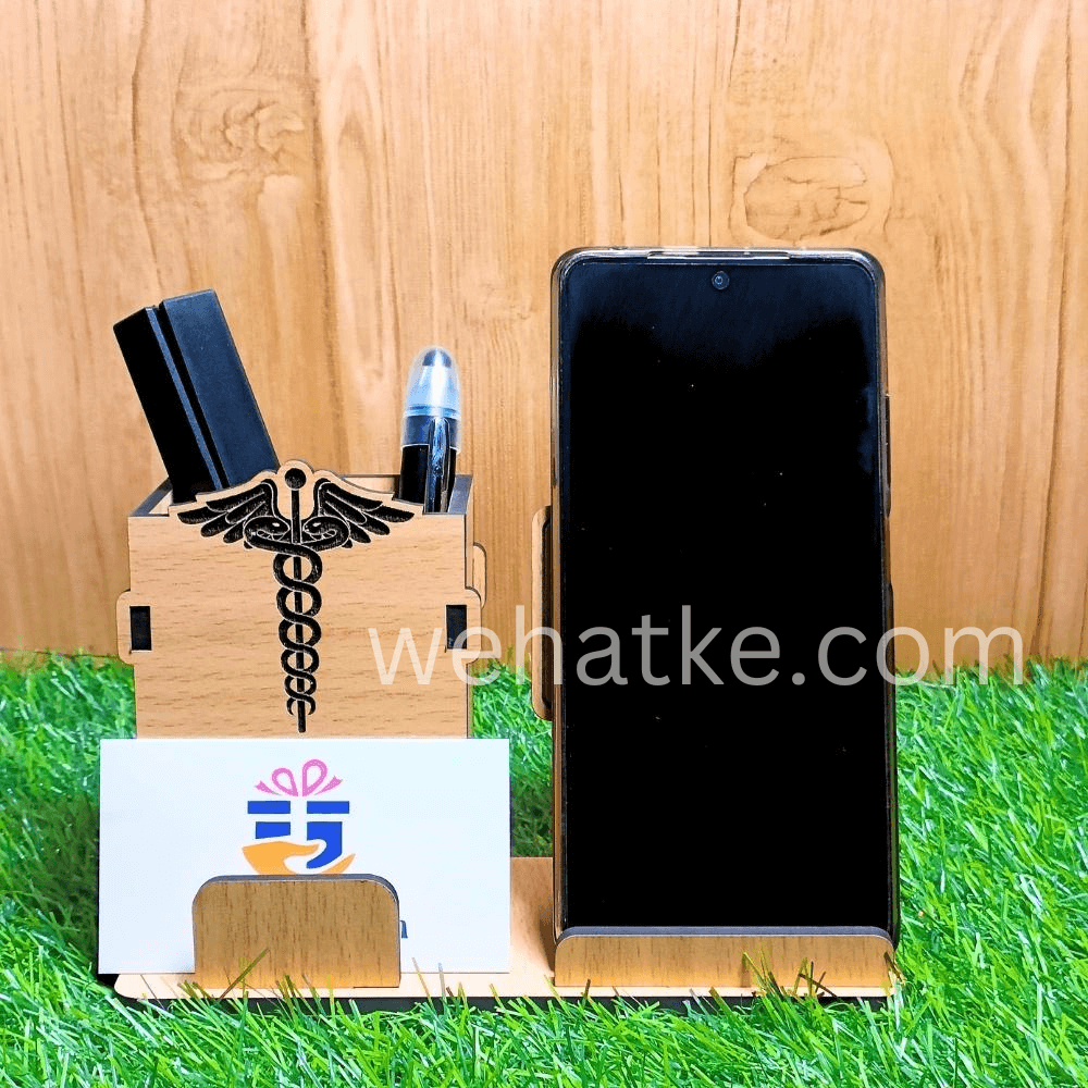 Personalized Gift for Doctor's Card Holder, Pen Stand & Mobile Stand Name Engraved on it