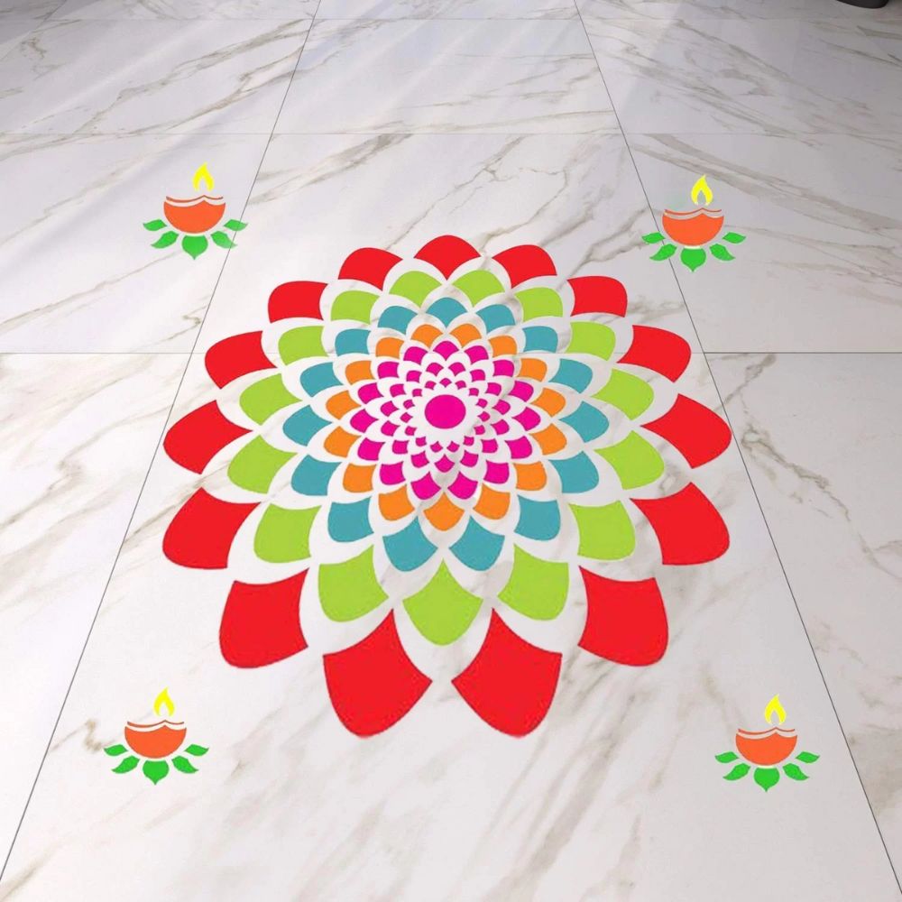 Floral Diya Rangoli Stencils for Diwali Decorations
