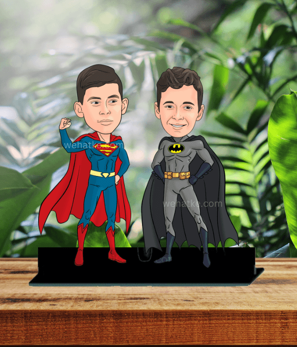 Twin brother & friend caricature with spider man & batman