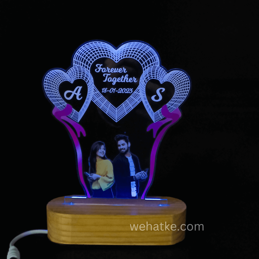 3D illusion Heart Lamp With Your Image And Name Initials