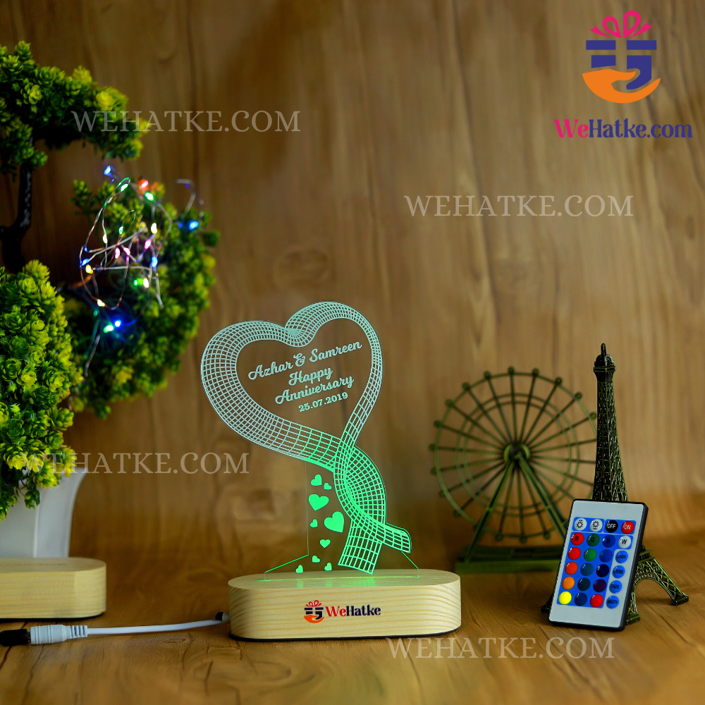 Heart Shape 3d illusion lamp Love gift