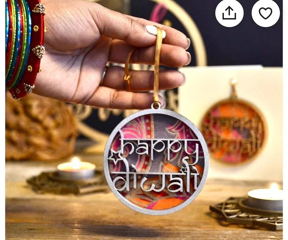 Wooden Cutout Happy Diwali Tags