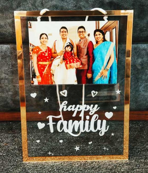 Customized Photo Happy Family With golden hanging plaque
