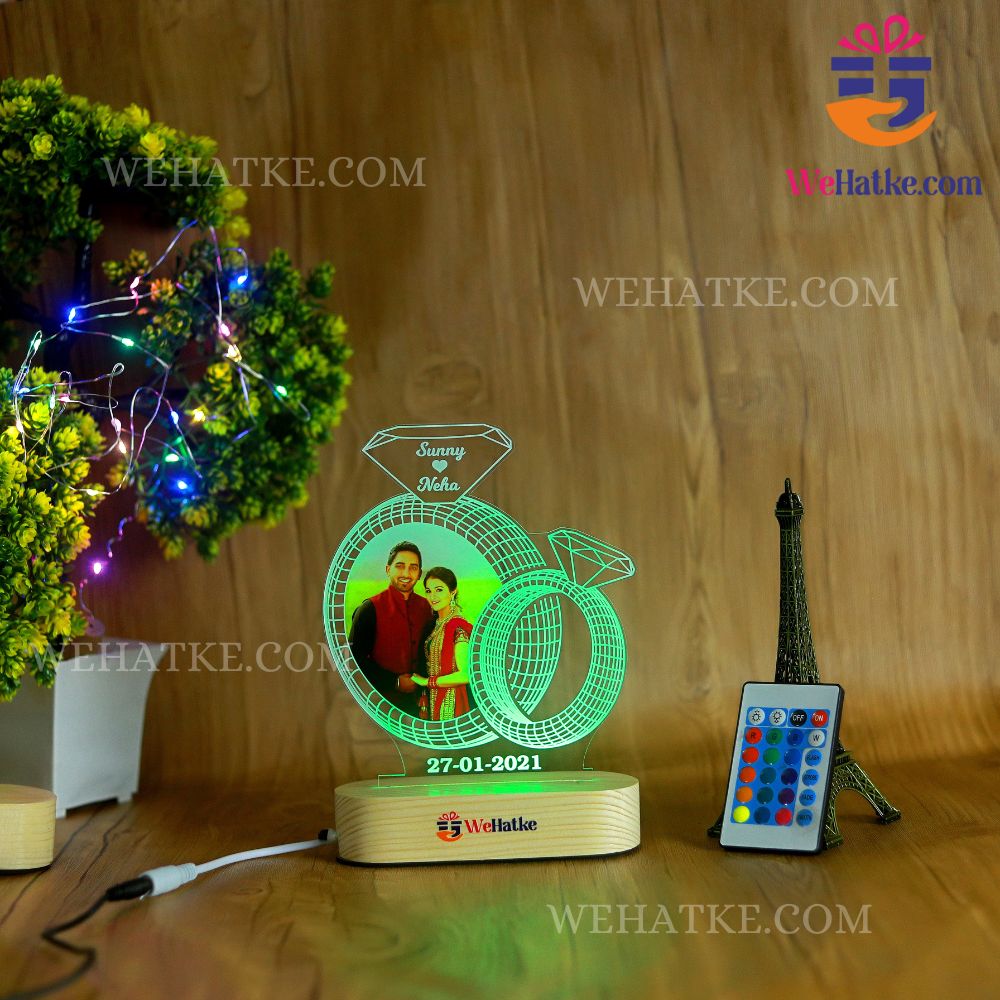 Customized 3D Diamond Illusion Lamp For Couple with photo