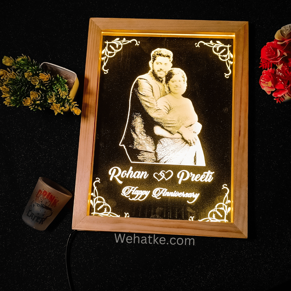 Customized Engrave Wooden Led Frame for Couple