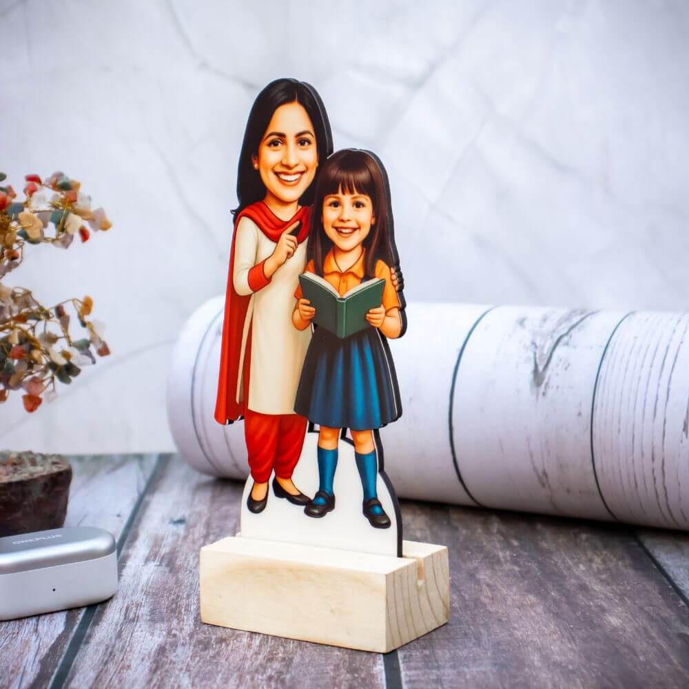 Personalized Mom Daughter Caricature with Photo