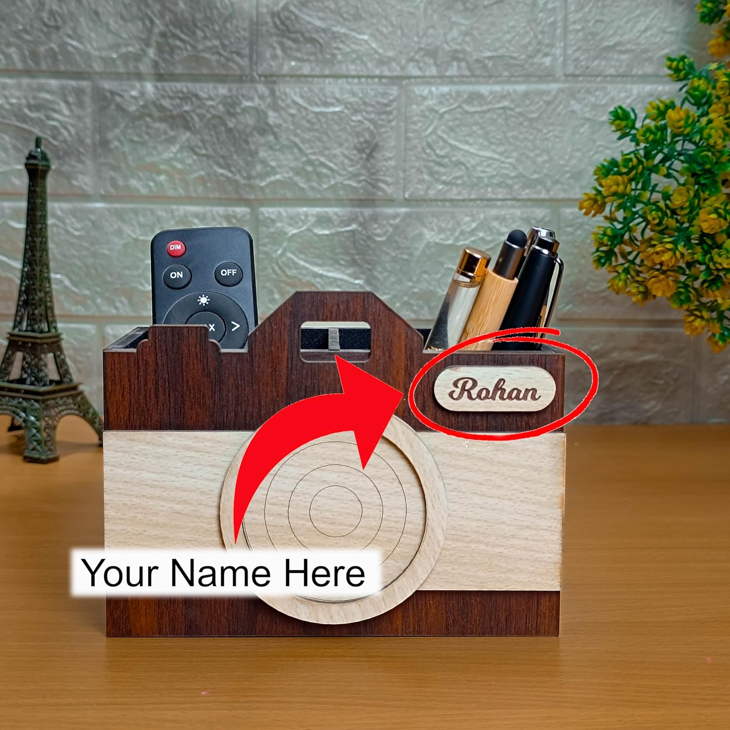 Retro Camera Shape Pen Stand/Holder With Name