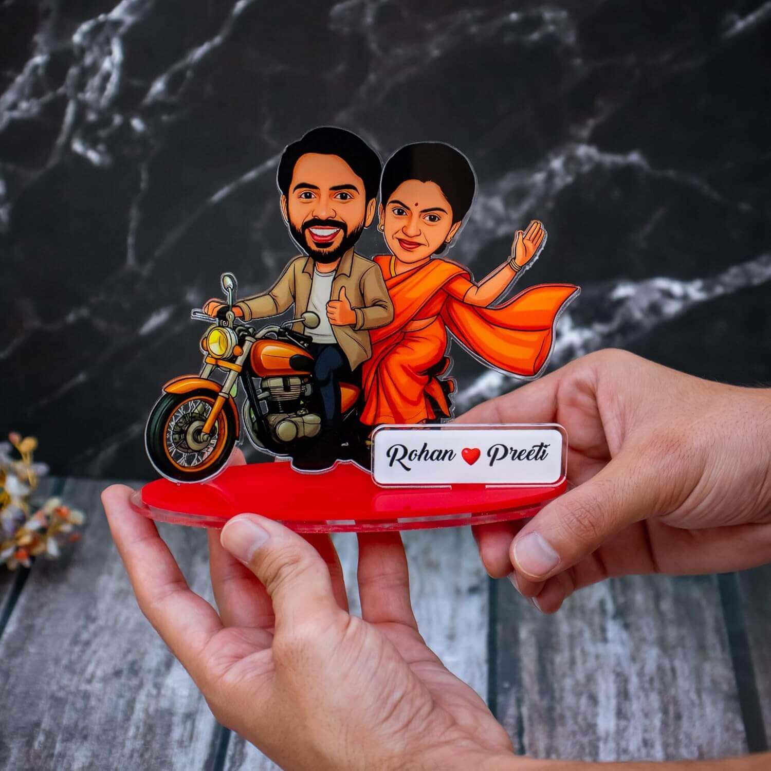 Couple Bike Standee  with Custom Cartoon Faces