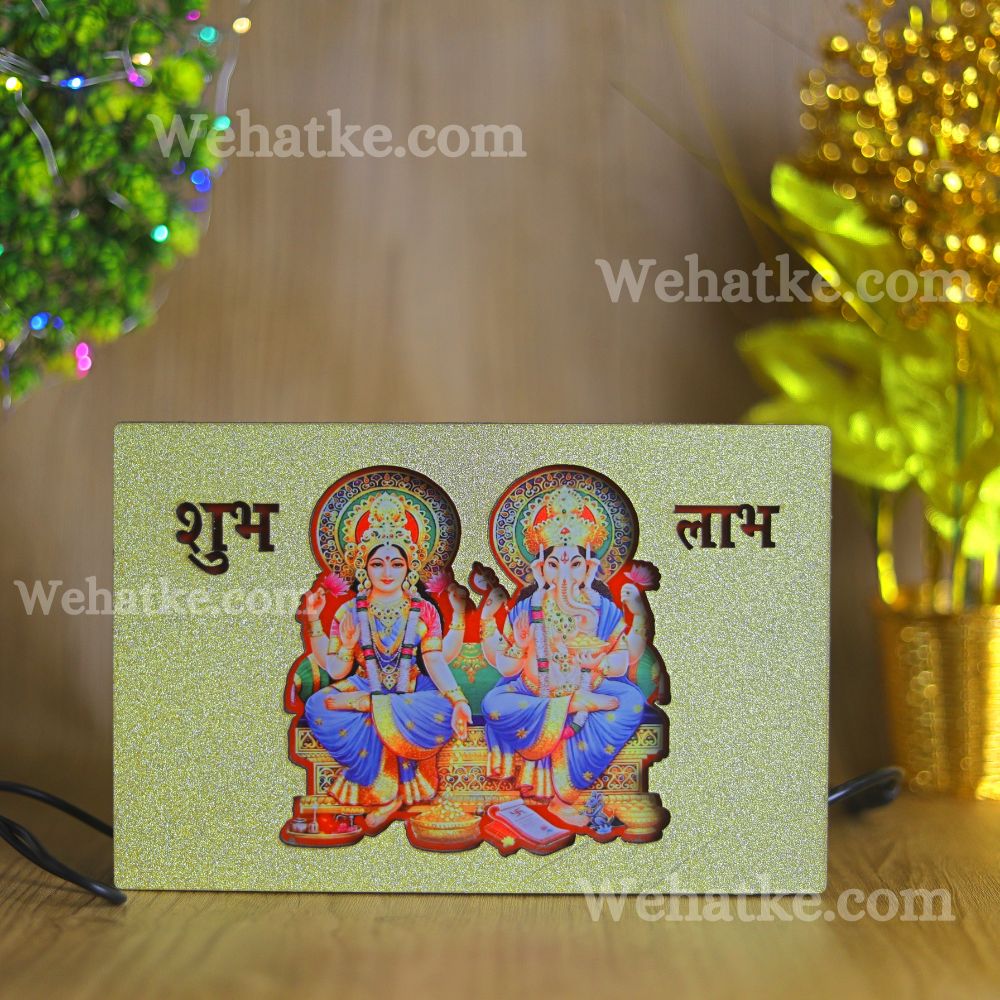 Laxmi Ji & Ganesh Ji Multicolor Wooden Printed Led Board