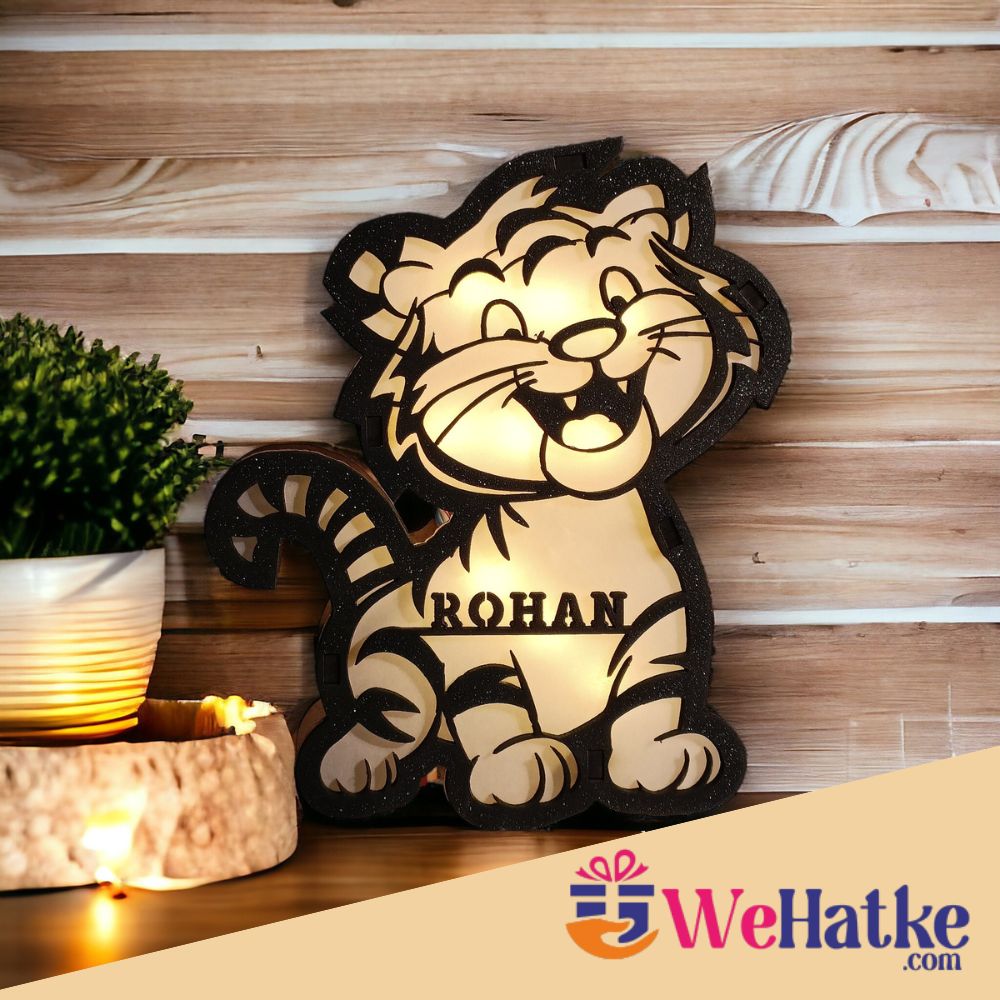 Personalized Wooden Tiger Lamp With Name