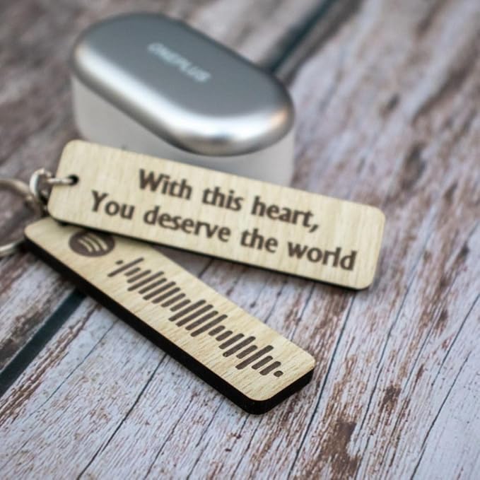 Customized wooden spotify keychain with song & message