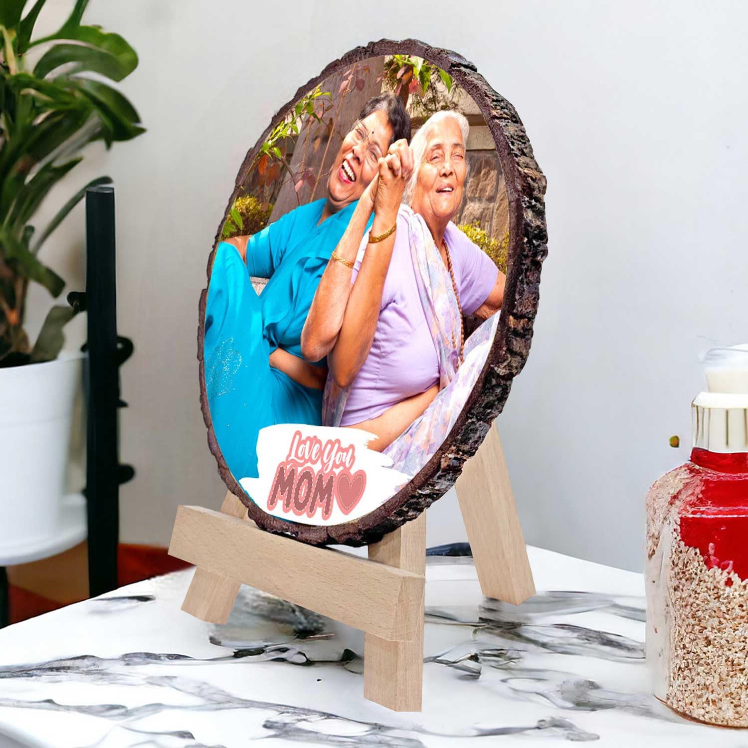 Love You Mom Wooden Block Photo Frame