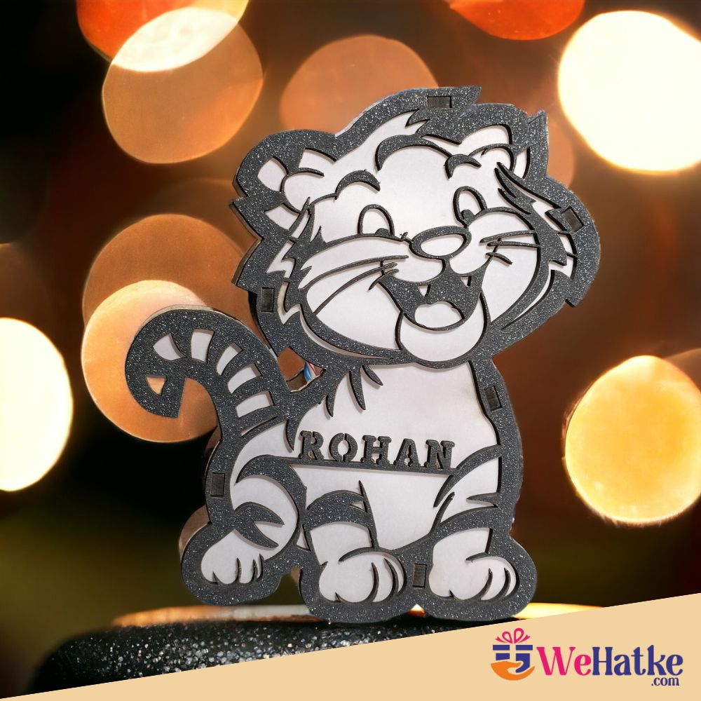 Personalized Wooden Tiger Lamp With Name