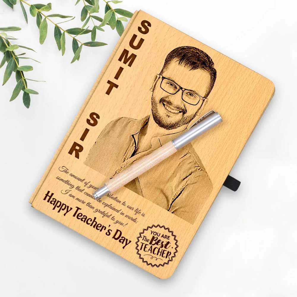 Gift For Teacher Wooden Photo Diary & Pen