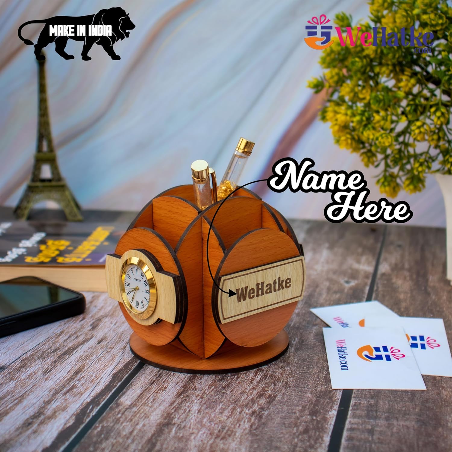 Personalized Pen Stand With Name & Clock