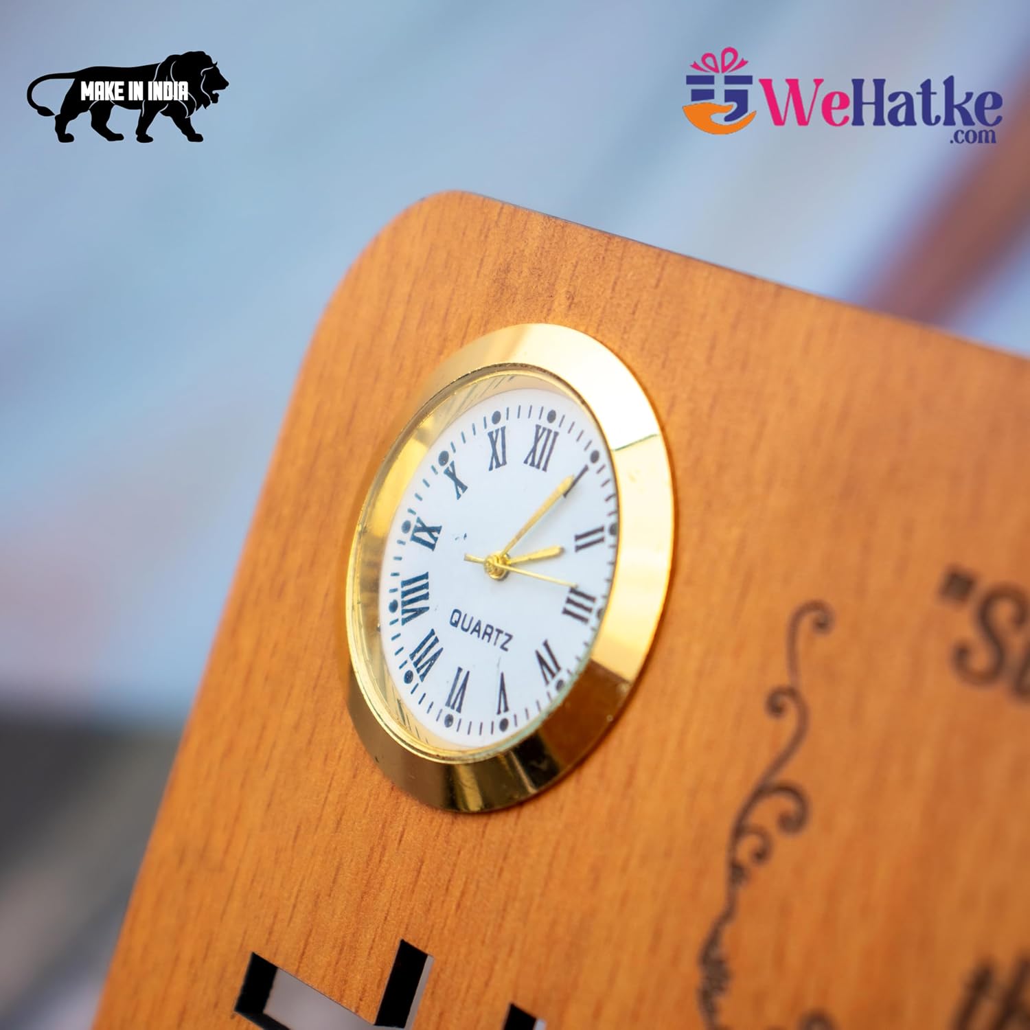 Wooden Perpetual Desk Calendar With Clock