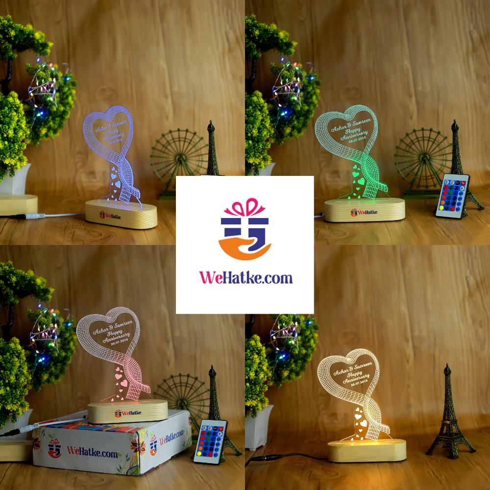 Heart Shape 3d illusion lamp Love gift
