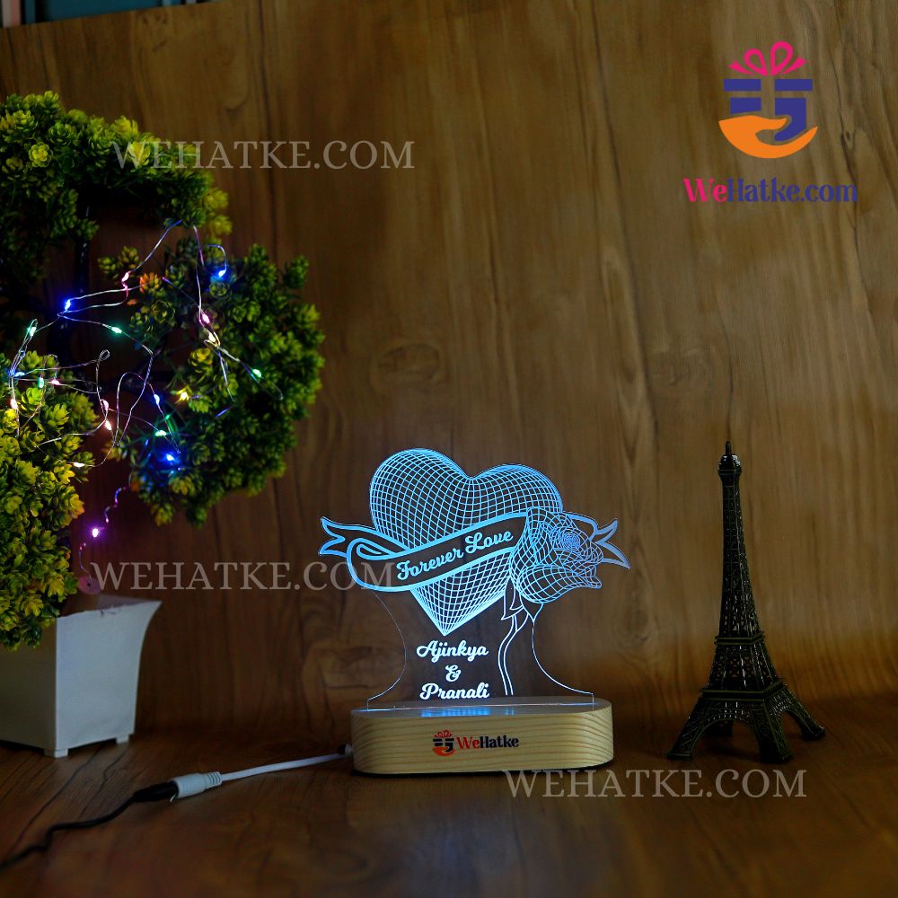 3d heart rose 3d illusion lamp