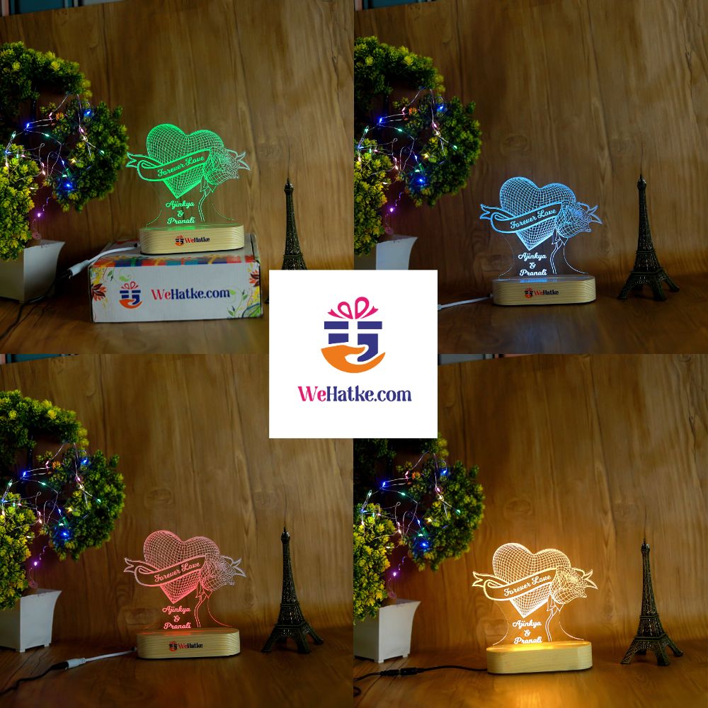 3d heart rose 3d illusion lamp