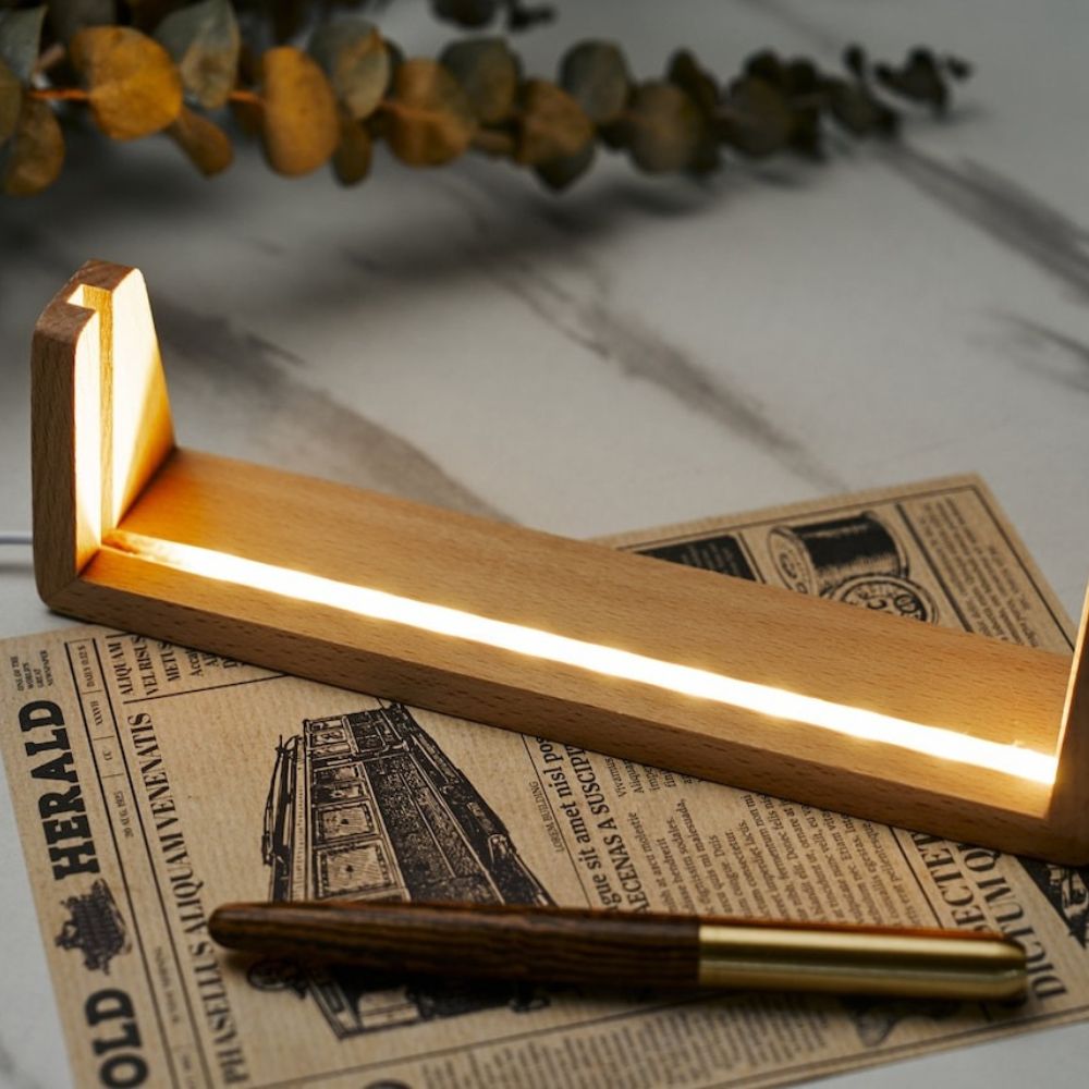 Personalized LED Desk Name Plate with Wooden Base