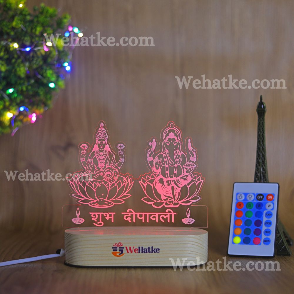 Subh Diwali Lakshmi Ji & Ganesh Ji Acrylic 3d Illusion Led Lamp
