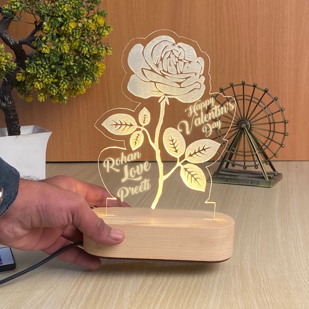 WEHATKE Customized Rose 3D Illusion Lamp For Rose Day & Valentine's Day