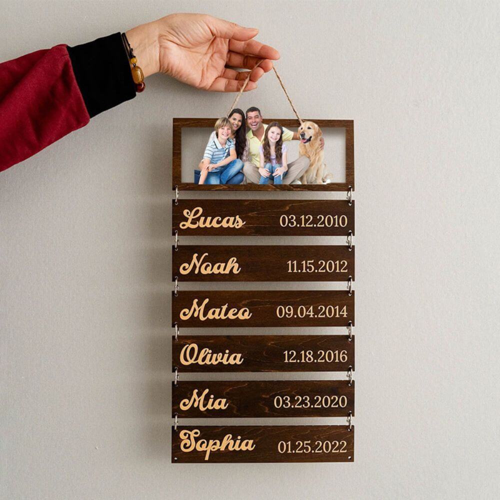 Personalized Wooden Family Name Plate with Photo & Date