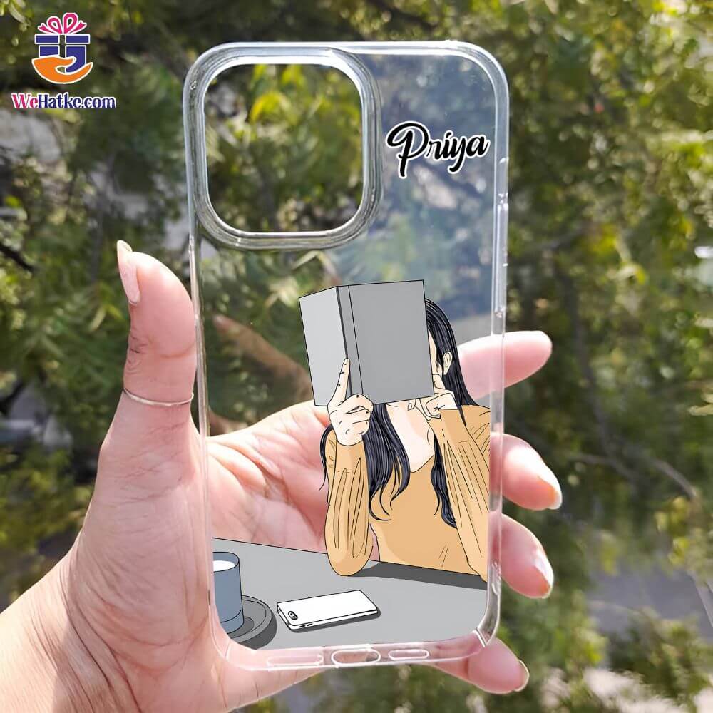 Customized Back Case For Girl With Book And Phone