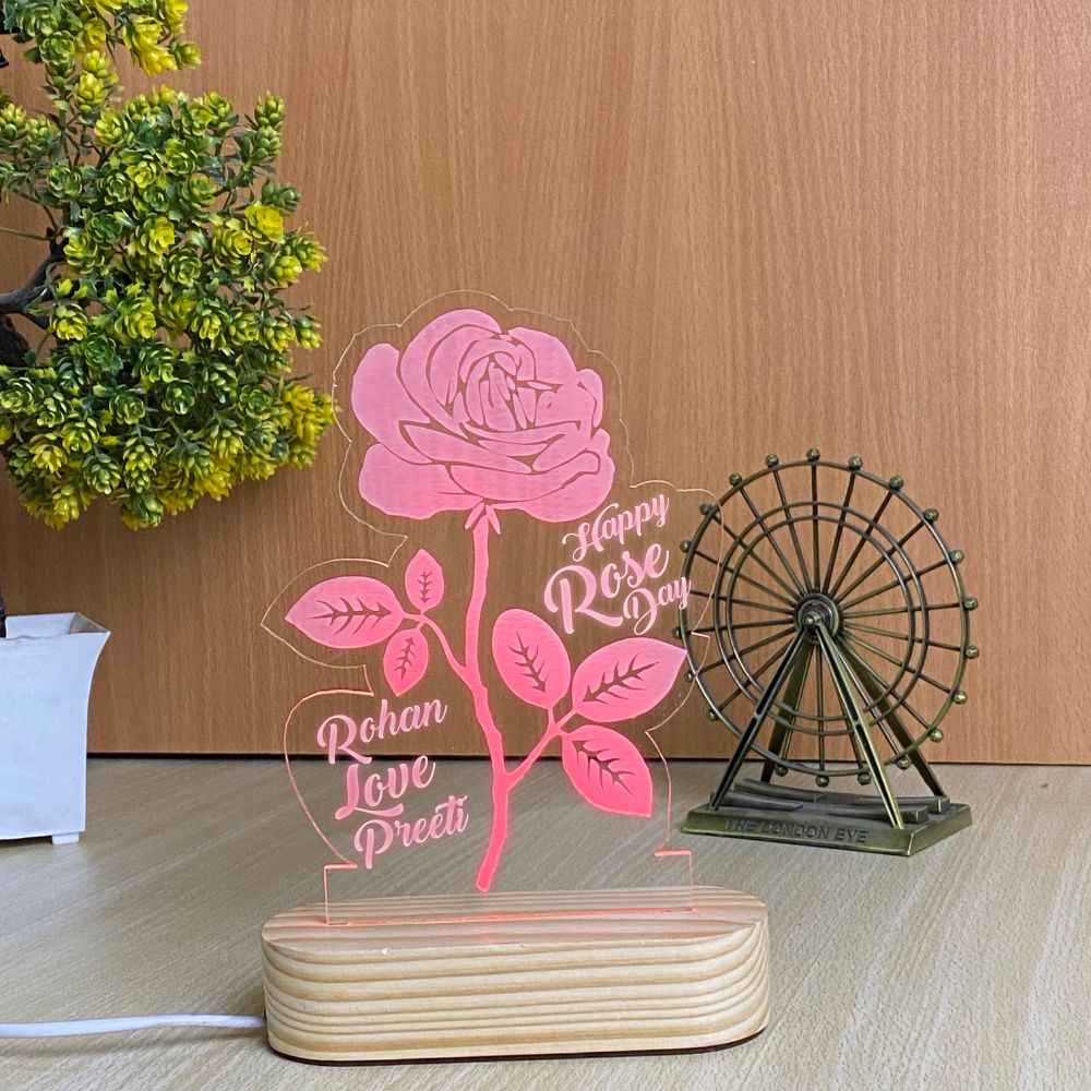 WEHATKE Customized Rose 3D Illusion Lamp For Rose Day & Valentine's Day
