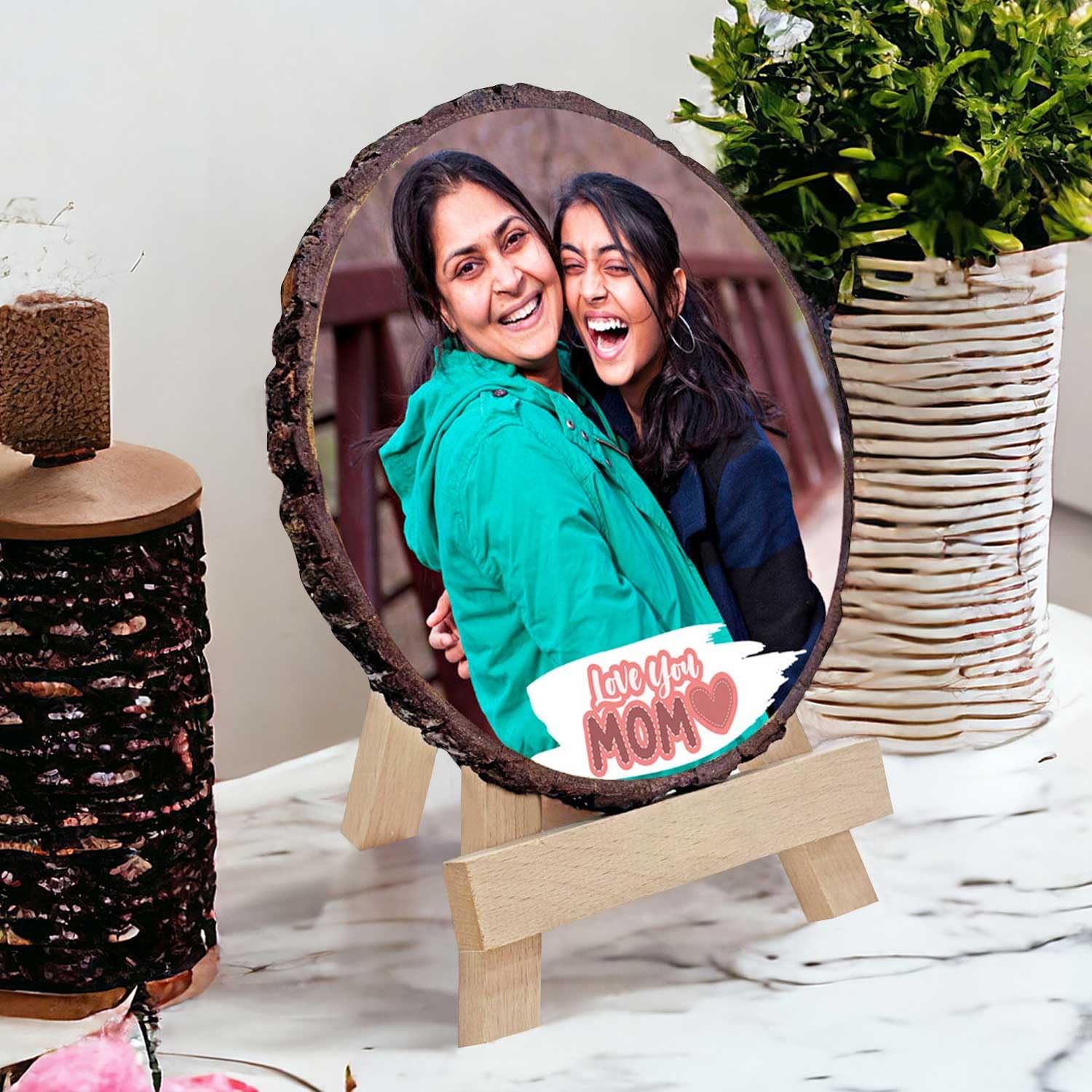 Love You Mom Wooden Block Photo Frame