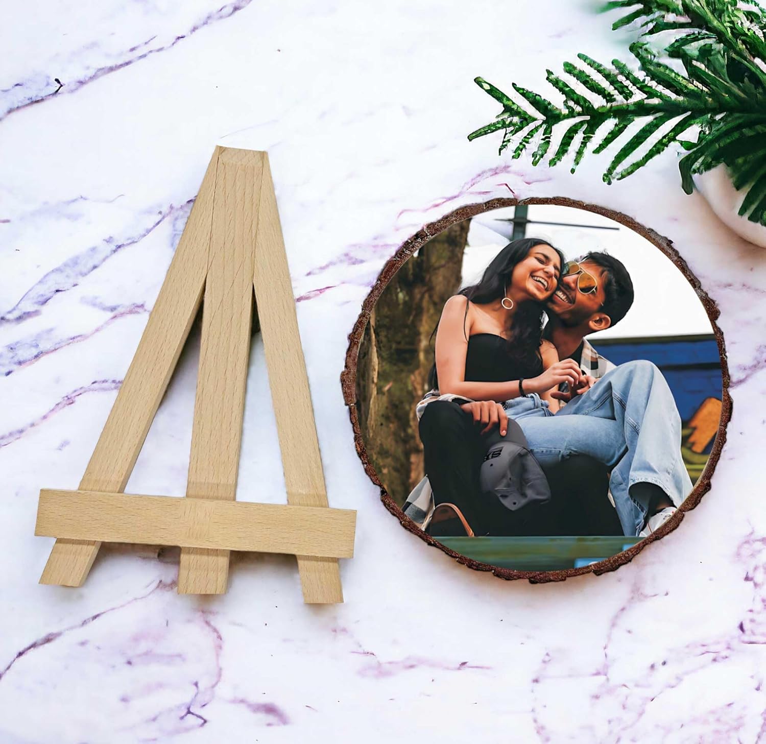 Natural Wooden Slice Couple Photo Frame