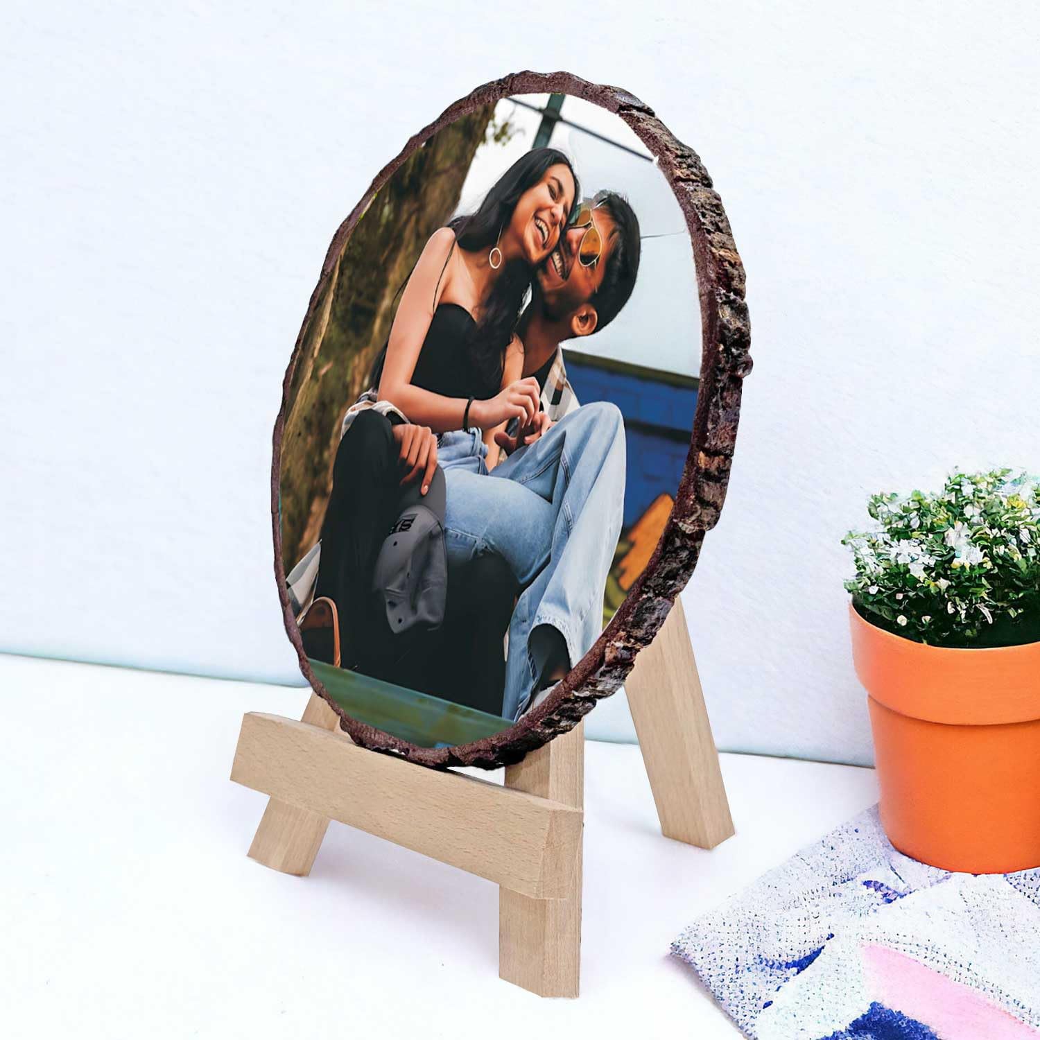 Natural Wooden Slice Couple Photo Frame