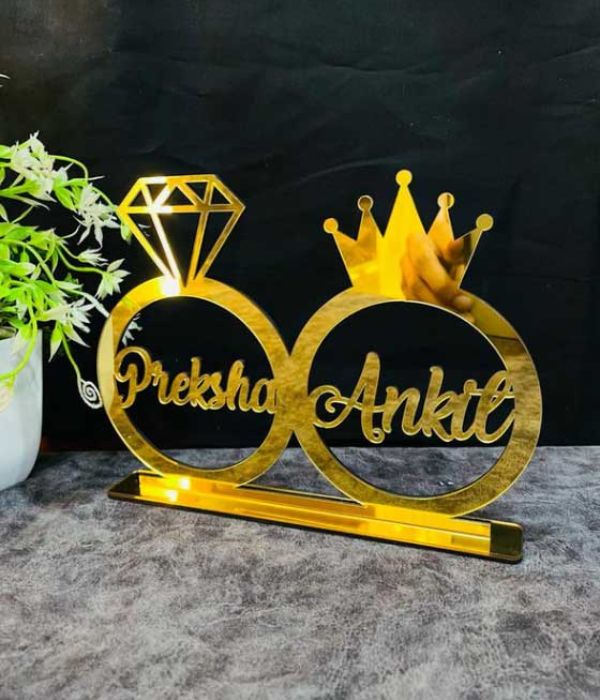 Customized Couple Golden Name Ring Table Top