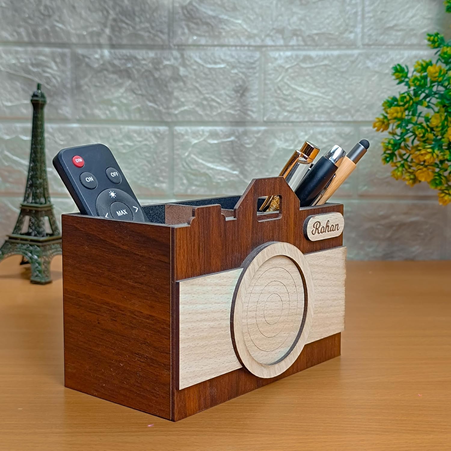 Retro Camera Shape Pen Stand/Holder With Name