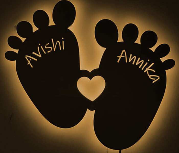Customized Twin Baby Feet Wall Led Frame with Name